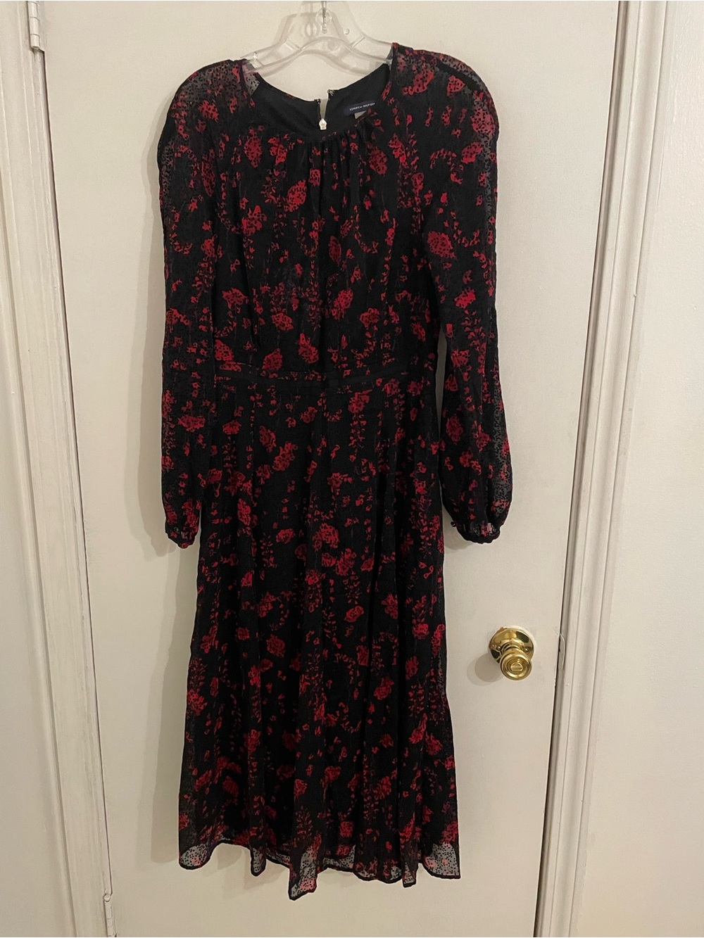 Tommy Hilfiger Black Dress with Red Floral Print - Long Sleeve Midi